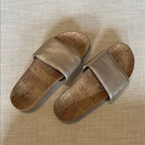 Vince Shimmering Taupe Slide Sandals